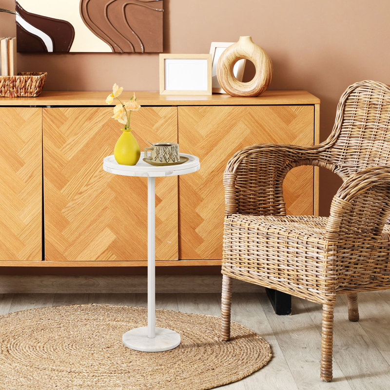 Round Side Table White White Marble Base