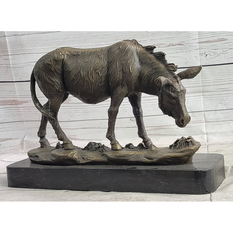 Donkey Mule Bronze Statue Sculpture Handmade Art Figure by Barye on Marble Base