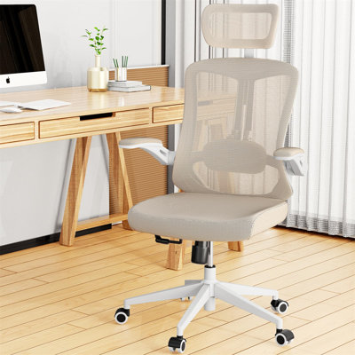 Maegan Home Ergonomic Office Chair With Adjustable Headrest & Lumbar Support, Swivel High Back Computer Chair, Breathable Mesh Desk Chair, PU Silent Wheels, Flip-Up Arms