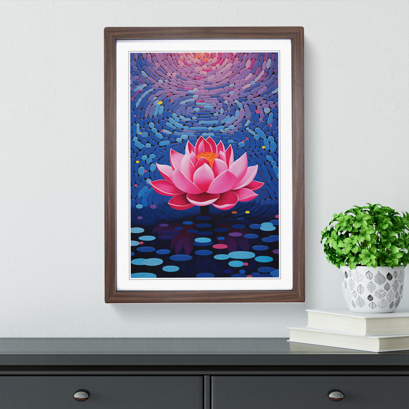 XYZ-FRM-V1223-4343 Lotus Flower Op - Single Picture Frame Print on Wood, 64cm H x 46cm W x 2cm D, Walnut