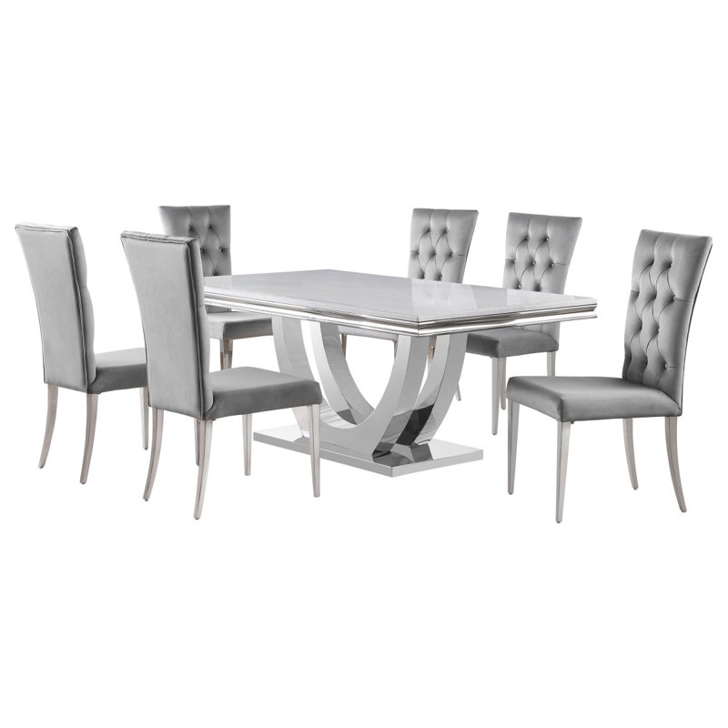 Kerwin Grey And Chrome 7-Piece Rectangular Dining Table Set
