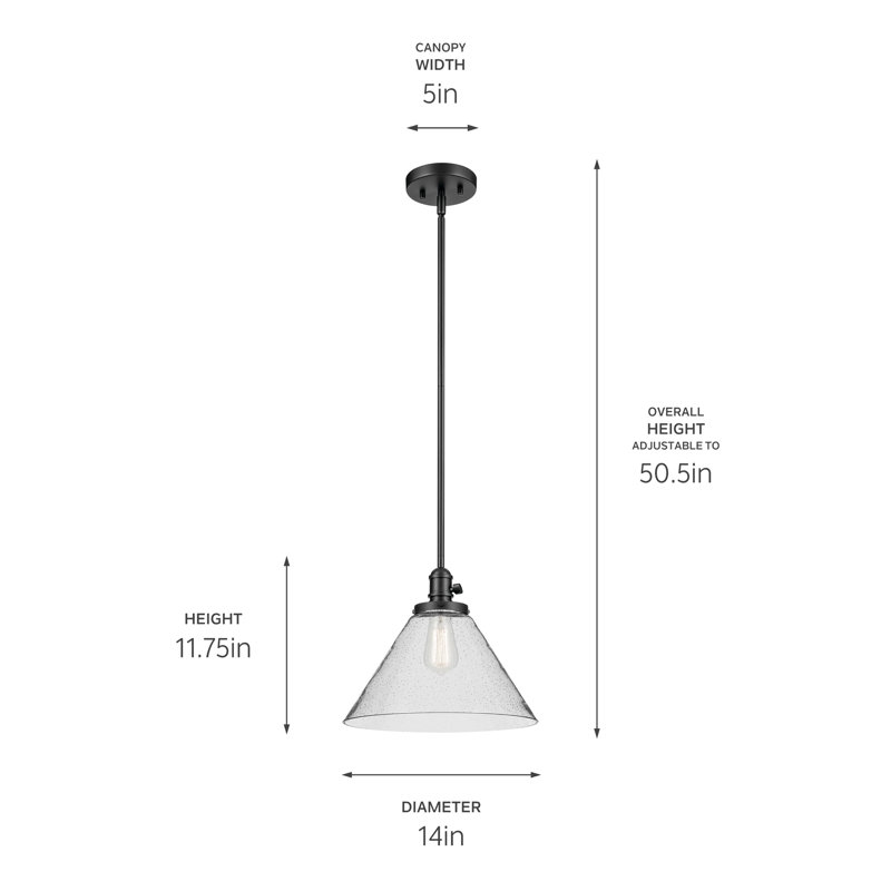 Luminaire suspendu conique 1 lumière 11,75 po, Noir satiné