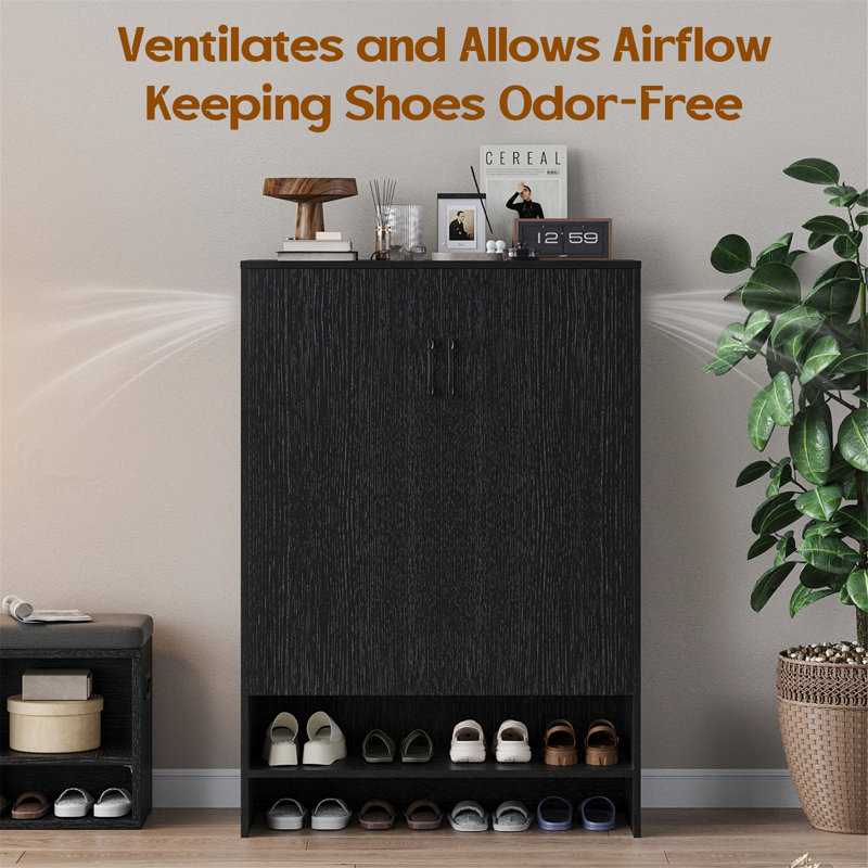 Range-chaussures avec portes, armoire d'appoint avec tablettes réglables pour le couloir, salon, Noir