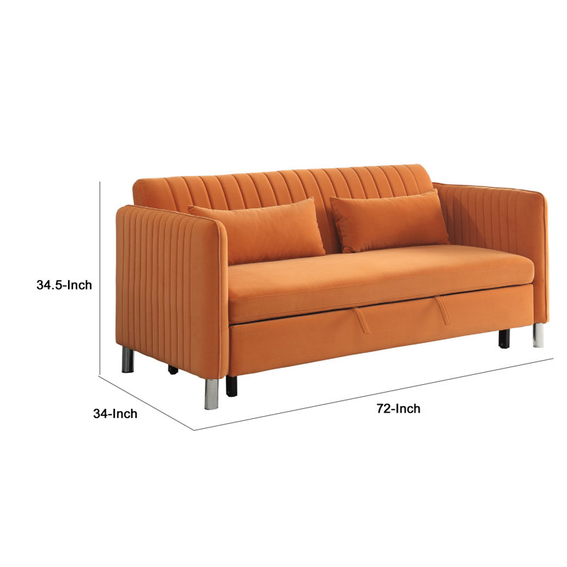 Canapé-lit convertible Elina, 2 coussins, dossier rabattable, velours orange