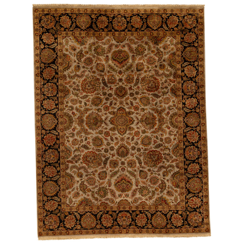 Tapis gris et noir noué à la main de haute qualité