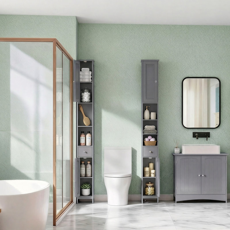 Armoire de rangement étroite avec portes, Grey