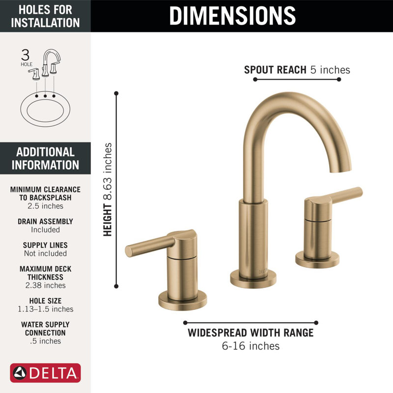 Robinet pour salle de bain à 3 trous et 2 poignées avec ensemble de drain Nicoli, Bronze champagne