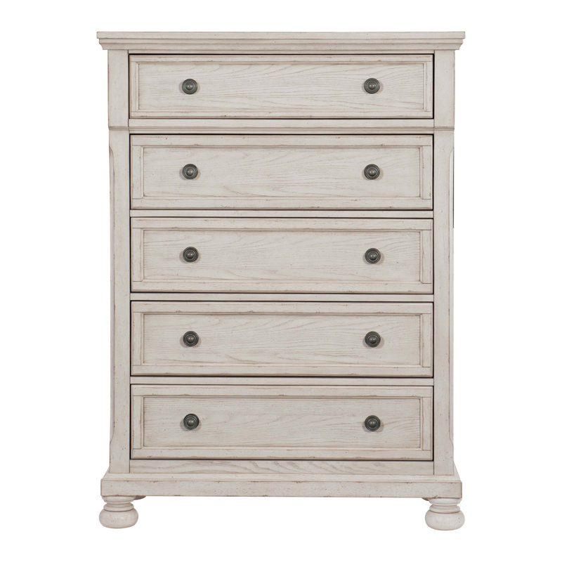 Commode de chambre de style transitionnel 1 pièce avec brosses métalliques et glissières à roulement à billes