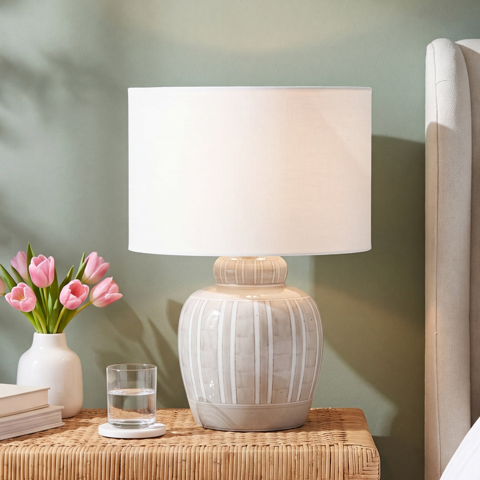 Linen Ceramic Table Lamp, Gray