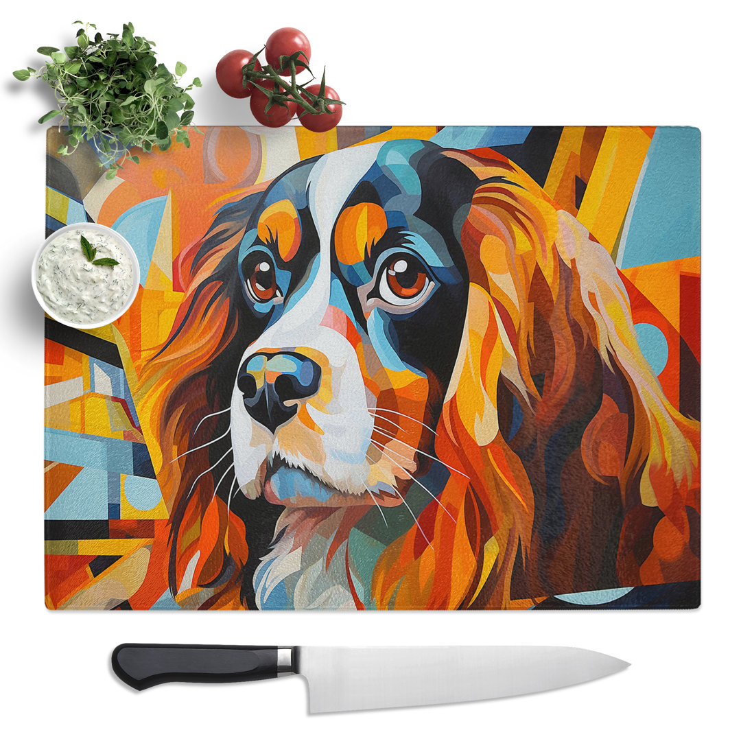 Cavalier King Charles Spaniel Futurism  Glass Chopping Board