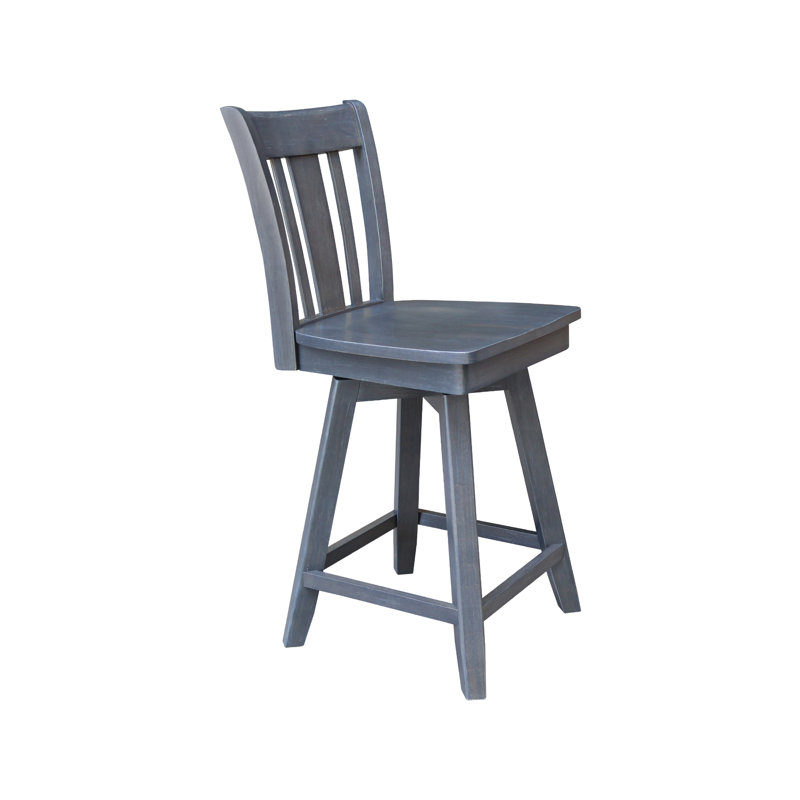 Derene Swivel Solid Wood Counter Stool, Heather Gray