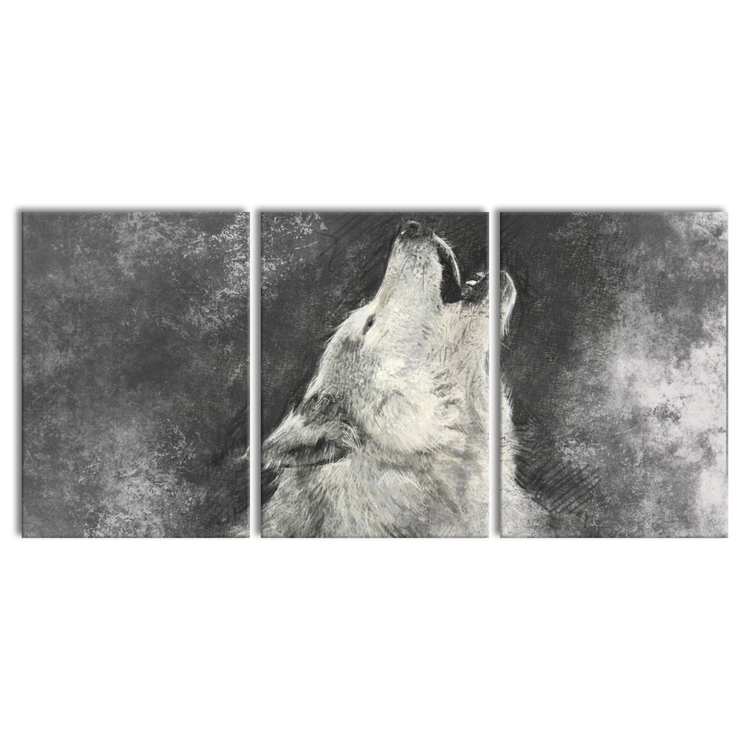 Howling Wolf 3-Piece Photograph Set on Canvas