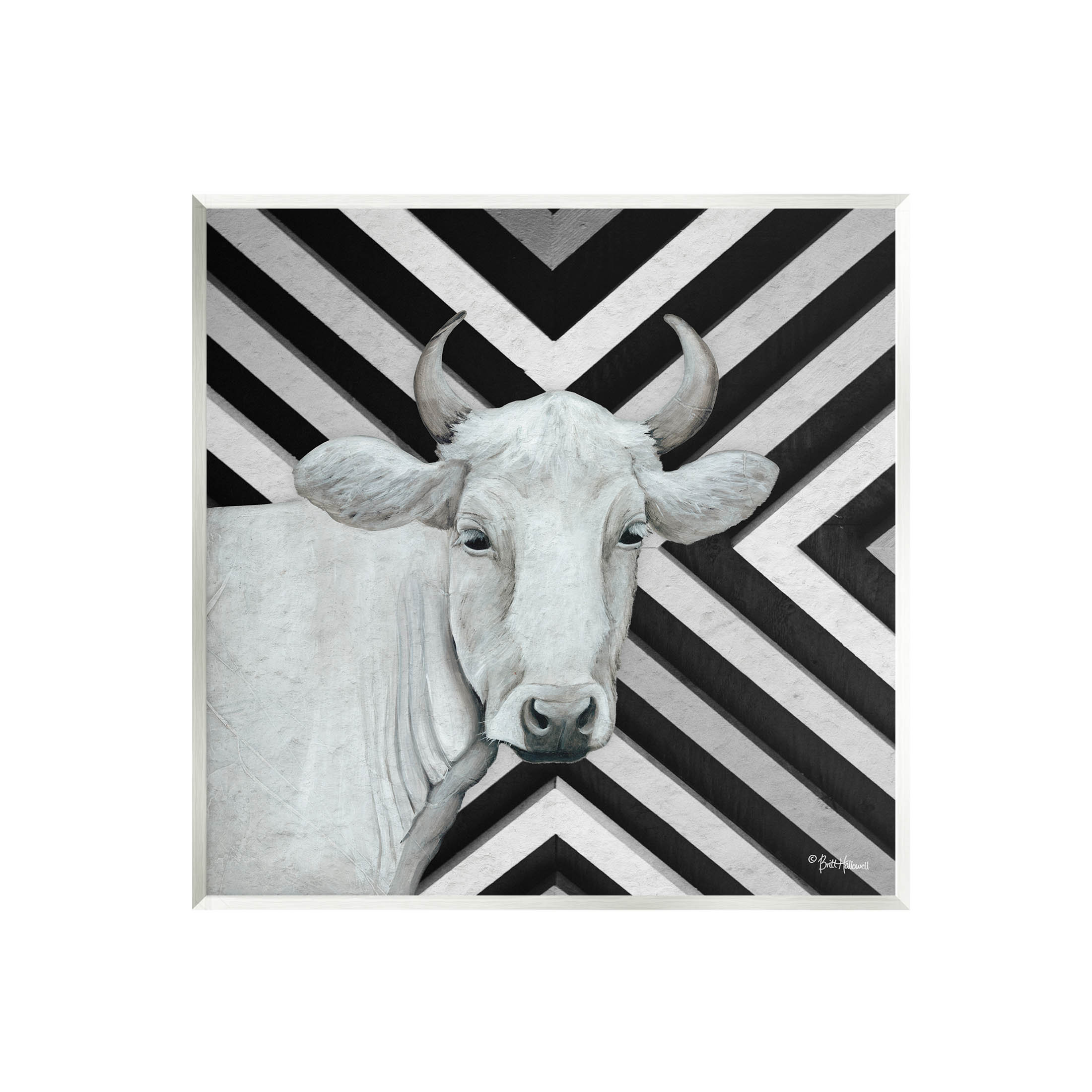 August Grove White Cattle Chevron Stripes by Britt Hallowell - Unframed ...