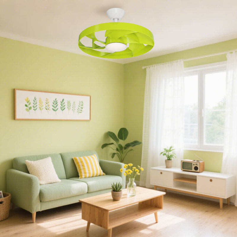 Zippy 22" Indoor White Ceiling Fan with Blades Integrated LED Light and Remote Control, Green, White