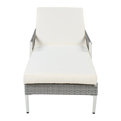 TOPMAX Outdoor All-Weather PE Rattan Chaise Lounge with Cushion, Gray