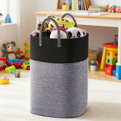 Woven Cotton Rope Laundry Hamper Basket With Handles, Breathable Collapsible Storage Organizer For Clothes, Toys, And Blankets