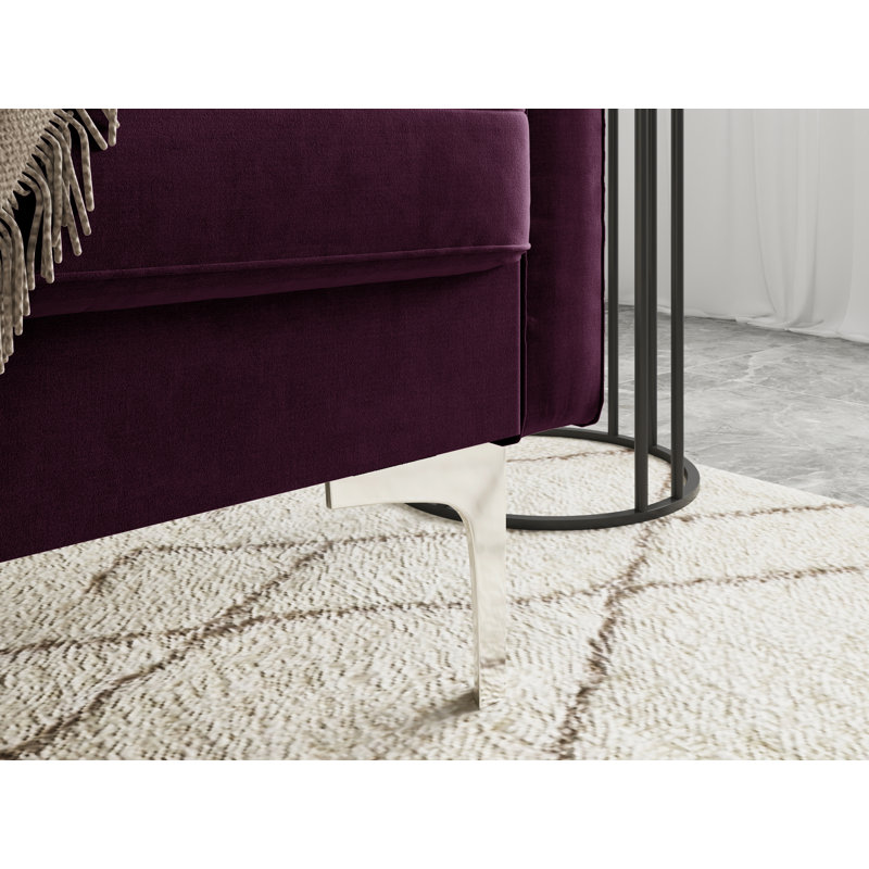 Maeesha 70" Velvet Square Arm Living Room Set, Eggplant Velvet