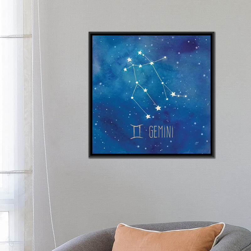 « star sign gemini », impression sur toile tendue, H 26 po x l 26 po x P 1,5 po, Toile avec cadre noir, Pas de tapis