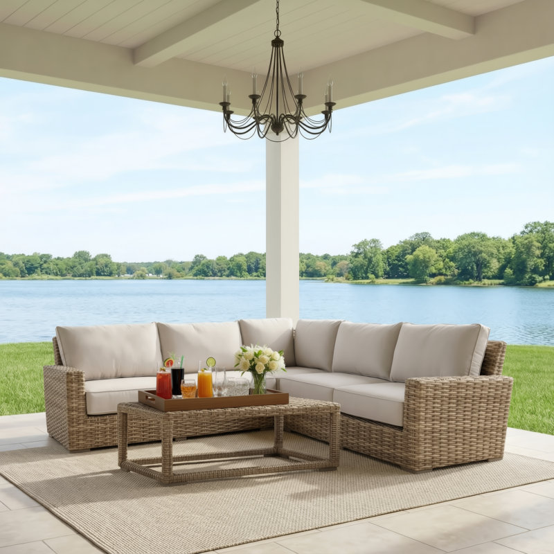 Havana 106.5'' Wide L-Shaped Premium All-Weather Wicker Patio Sectional with Sunbrella® Cushions, Spectrum Carbon Sunbrella®