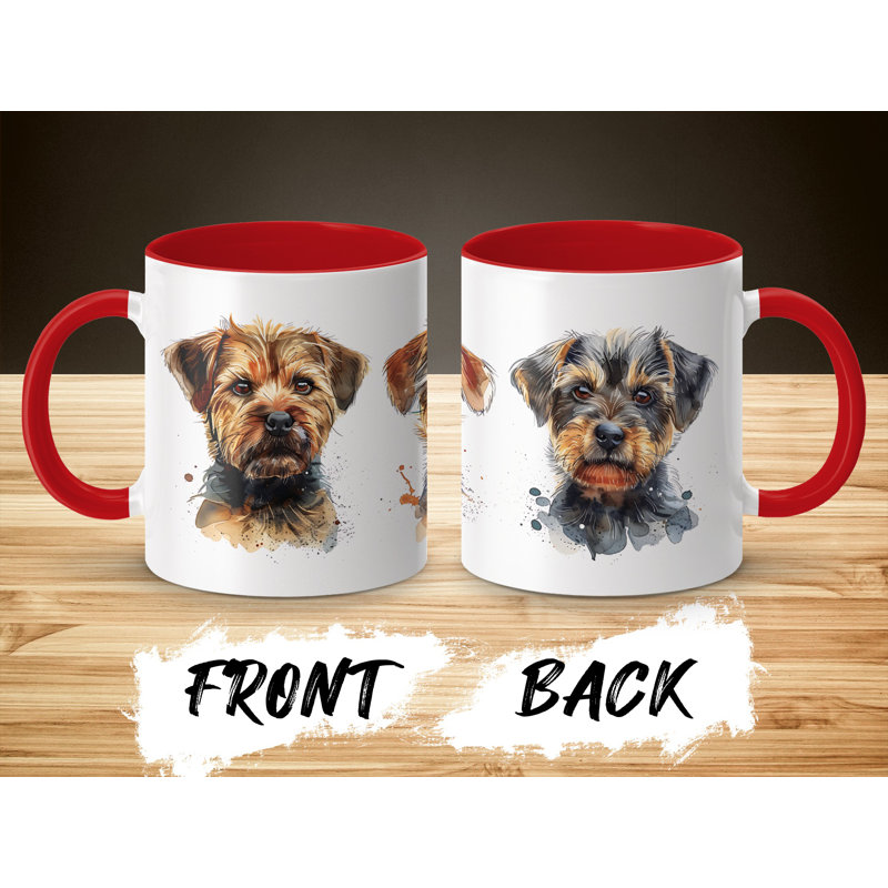 11oz Watercolour Scruffy Terrier Design Coffee Mug, Red, 3