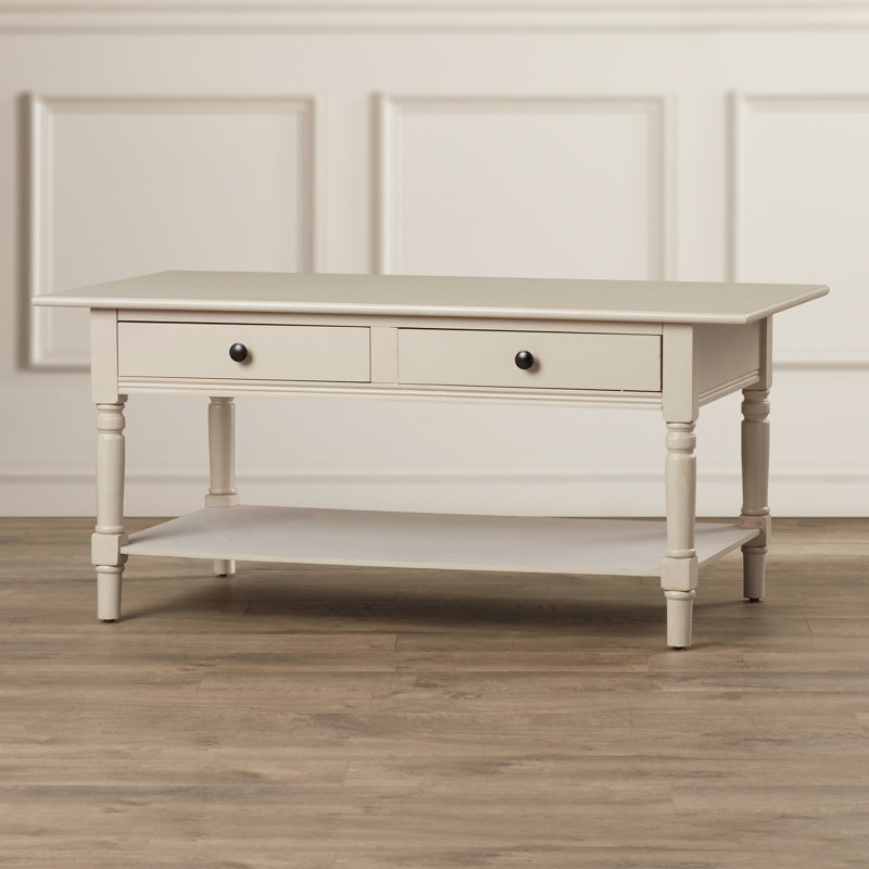 Banes Solid Wood Four Leg Coffee Table with Storage, Vintage Grey