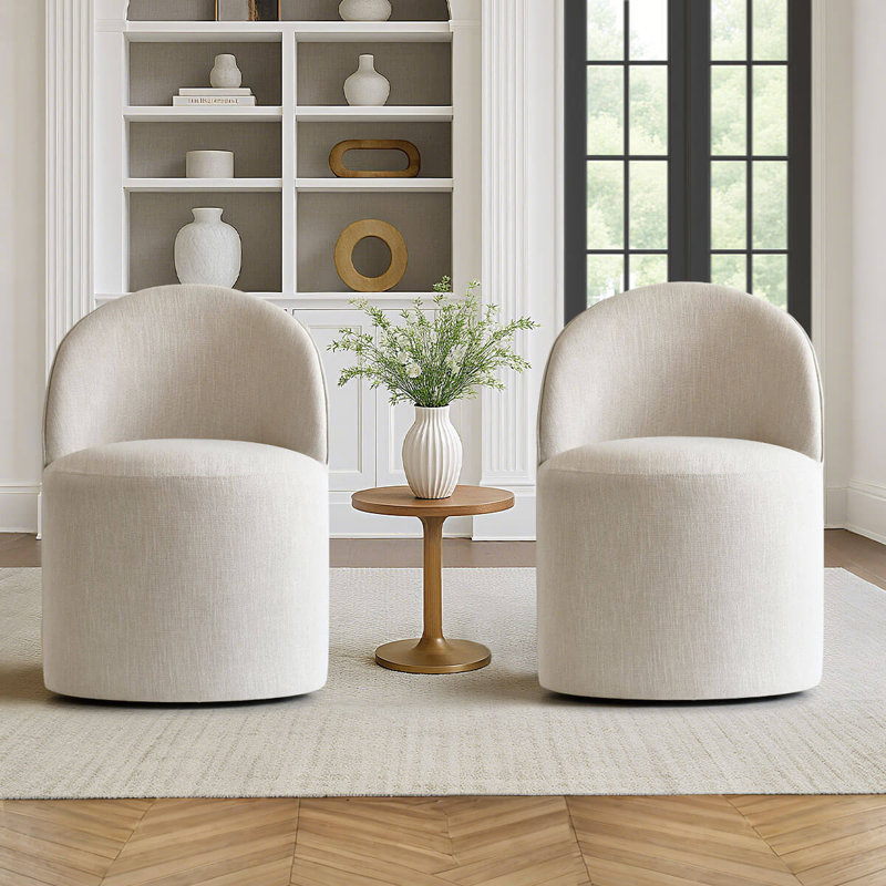 Petit fauteuil roulant pivotant en tonneau avec roulettes cachées, Beige