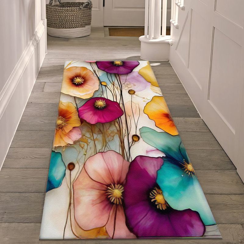 Tapis imprimé floral à motif de médaillon floral, Rectangle 3 pi 3 po x 4 pi 11 po