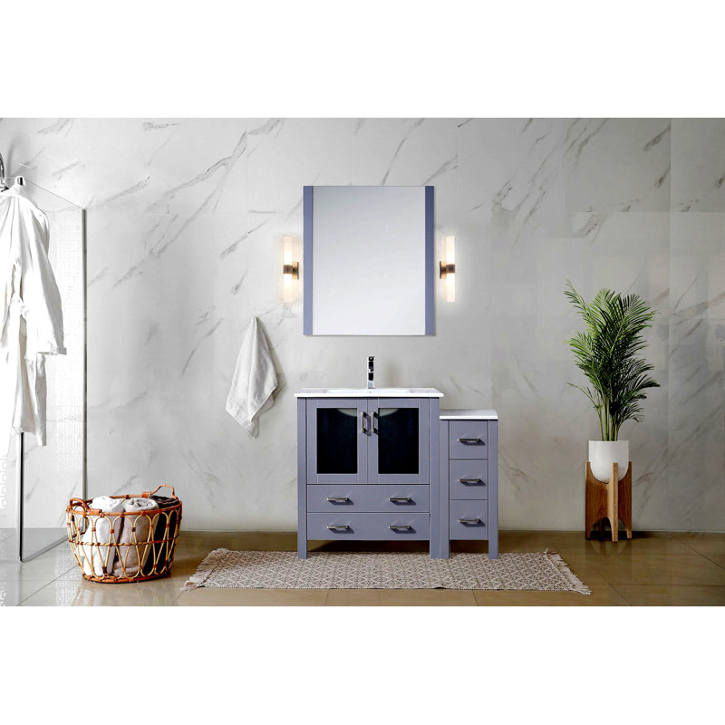Meuble-lavabo pour salle de bain 42 po X P 18,25 po D, avec armoire latérale, plateau en céramique blanche et Miroir
