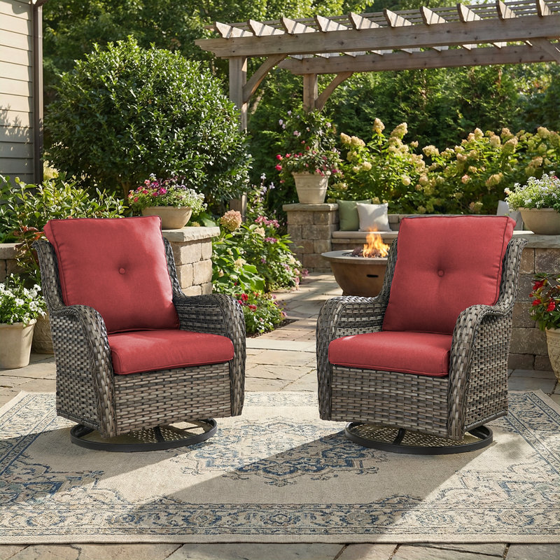 Ensemble de chaises berçantes et pivotantes 360 degrés Mickala, Gris, Rouge
