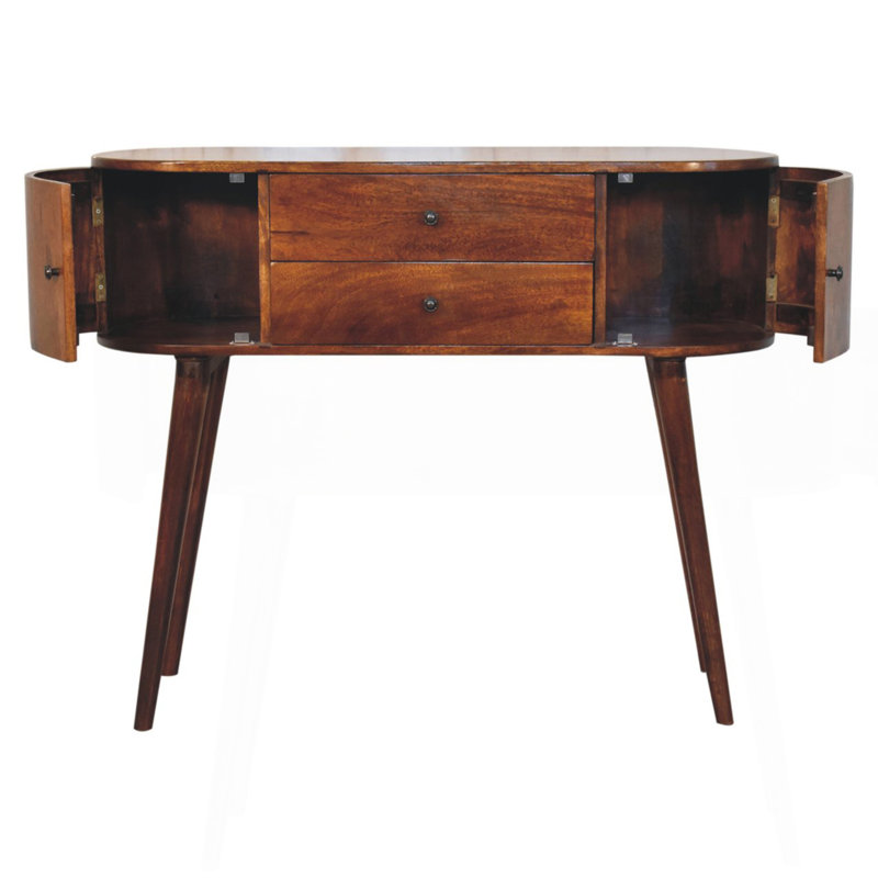Console en bois massif, 2 tiroirs, 2 tiroirs, châtaignier, brun