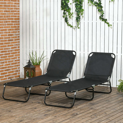 2-Piece Folding Chaise Lounge Set with 5-Level Reclining Back and Oxford Seat