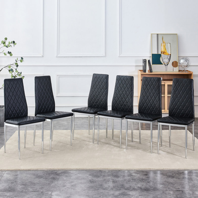 Grid Armless High Backrest Dining Chair, Black Chair And 6-Piece Set Of Electroplated Metal Legs, Office Chair. Suitable For Restaurants, Living Rooms,Kitchens,And Offices