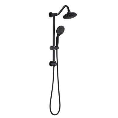 6 Inch Rain Shower Head And Handheld , Matte Black, 2.5 Gpm, Adjustable Water Flow, Corrosion , Modern Design Black Finish, Slide Bar, Elegant Bathroom Feature