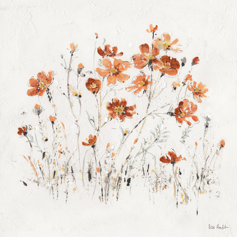 " Wildflowers II Orange " by Lisa Audit, 12" H x 12" W, No, Black Floater Framed