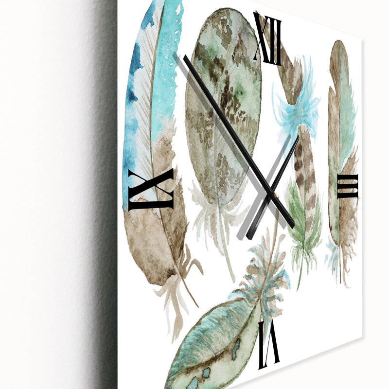 Ensemble de plumes vertes - horloge murale bohémienne et éclectique, Moyen