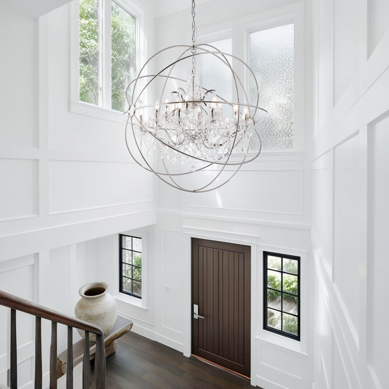 Lustre en forme de sphère orbe 18 lumières avec détails en cristal