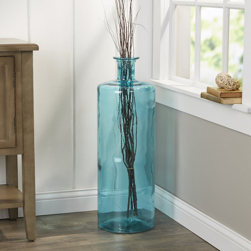 Grand vase décoratif en verre recyclé fabriqué à la main Mcgarry, Turquoise