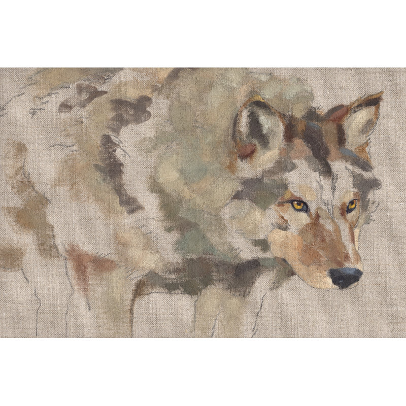 Timber Wolf I - Painting on Canvas, 81 cm H x 122 cm W, Black Floater Frame