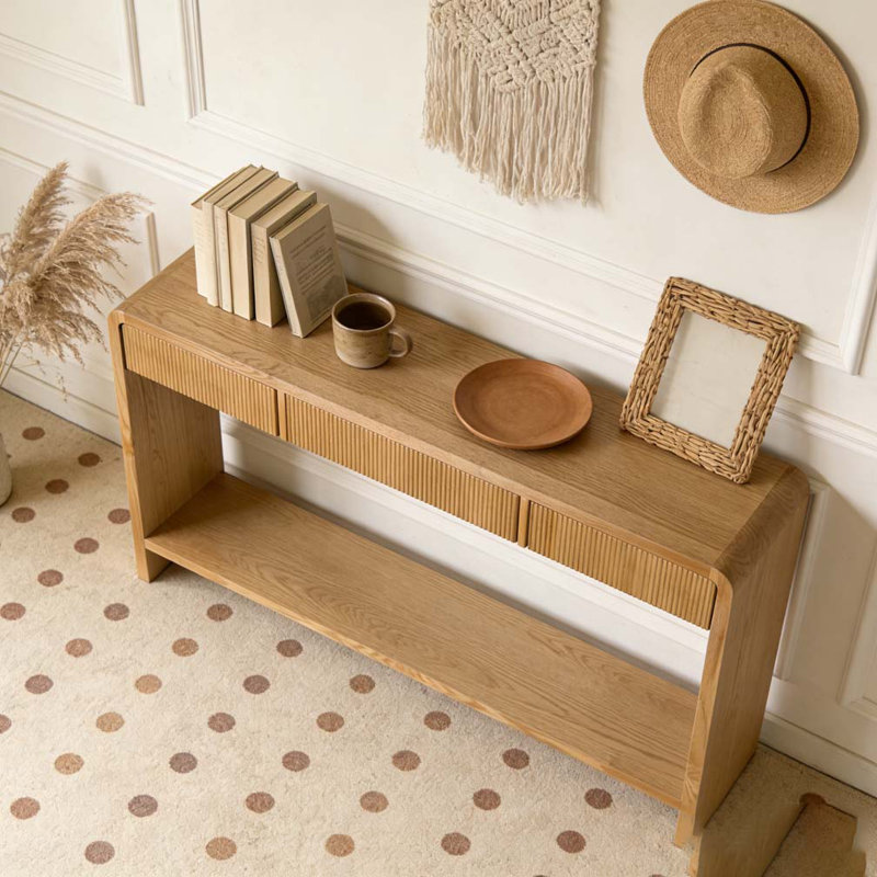 3-Drawer Console Table with Vertical Slats, Brown