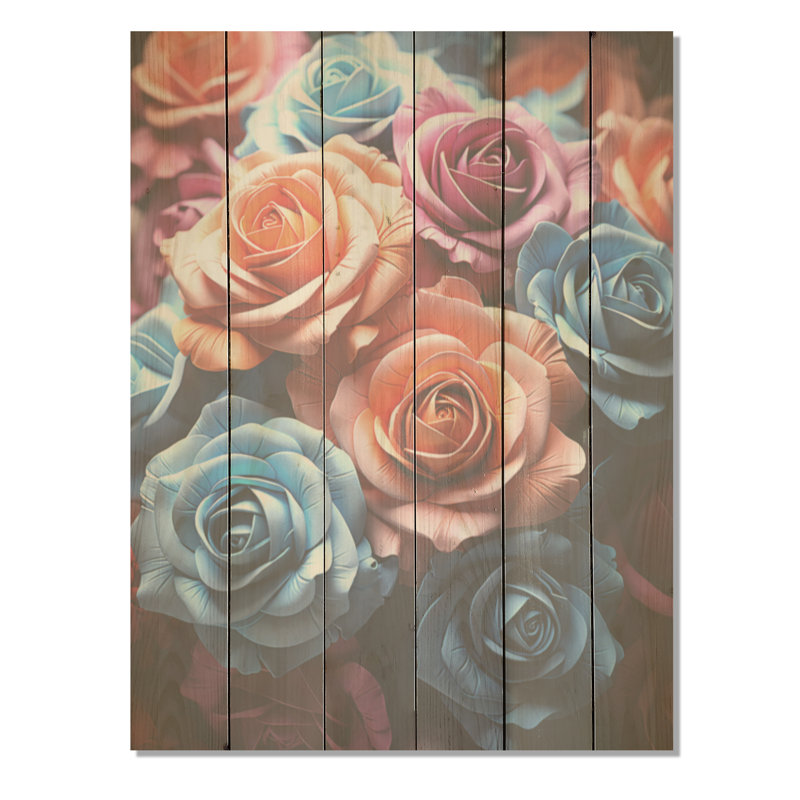 Abstrait de roses éclatées, beauté I - Roses, art sur bois de pin naturel, H 40 po x l 30 po