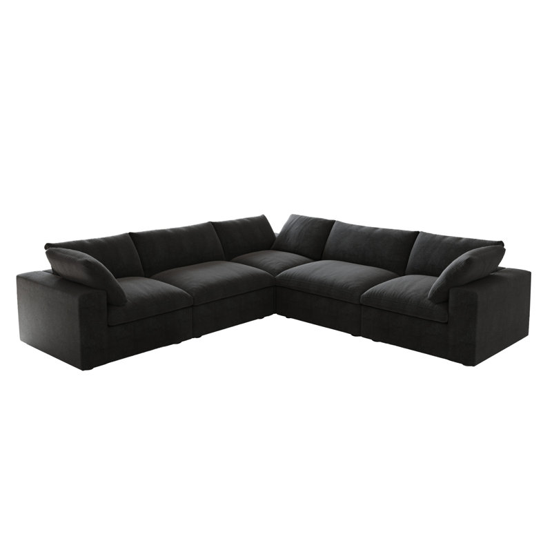 Kenda Faisa 5 - Piece Upholstered Slipcovered Sectional, Dark Charcoal Linen Blend