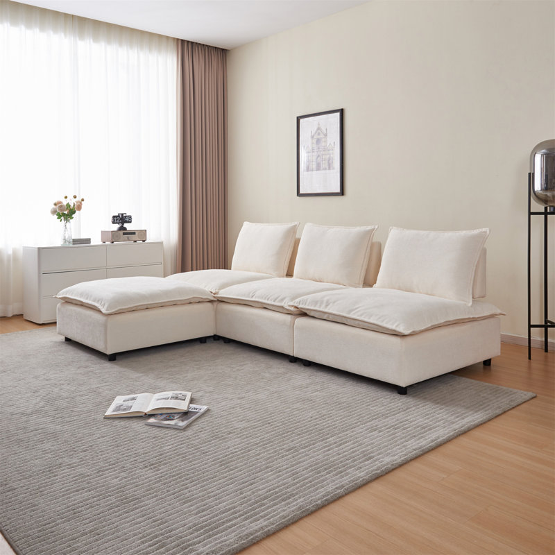 106.3'' L-Shaped Modular Sectional Sofa – 3-Chair + 1 Ottoman Set, Solid Wood Frame & High-Density Foam for Living Rooms/Apartments