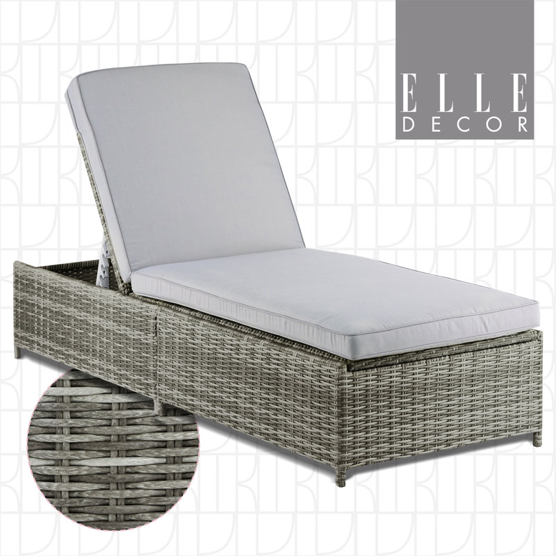 Elle Decor Gray Wicker Outdoor Chaise Lounge with Cushions and Storage