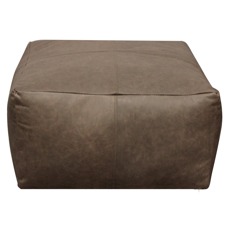 Leather Pouf, Gray