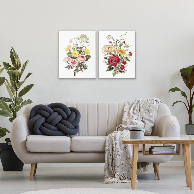 Ensemble de toiles mixtes à motif de boisseaux à fleurs mixtes, par lettré et doublé, H 20 po x l 16 po