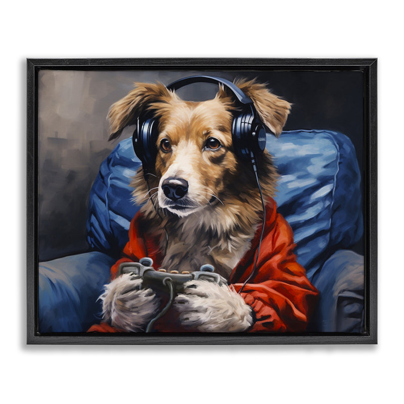 Cadre flottant Game Master Dog, design par Shawna Stewart, Cadre flottant noir de jais, H 17 po x l 21 po