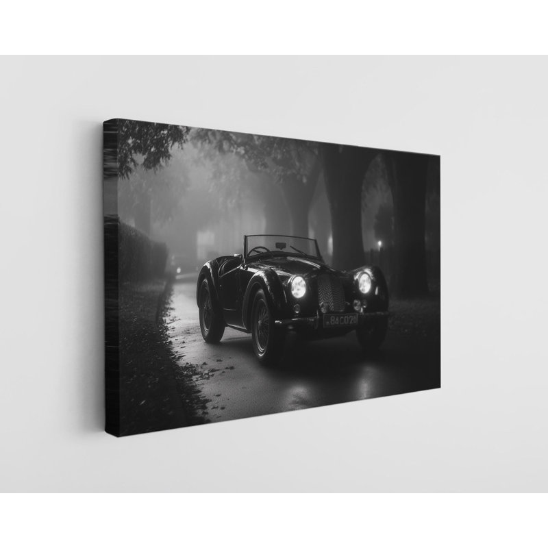«Black and White Classic Car» sur reproduction d'art sur toile de haute qualité - décoration murale fabriquée à la main - art élégant - cadeau - décoration murale