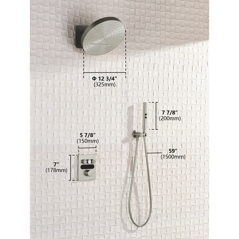 Lefton Shower System In Fahrenheit Display (battery-free), 13” Overhead Round Rainfall Shower Head With All-in-one Handheld Spray Showerhead, 4-in-1 Control System, Sswm2501