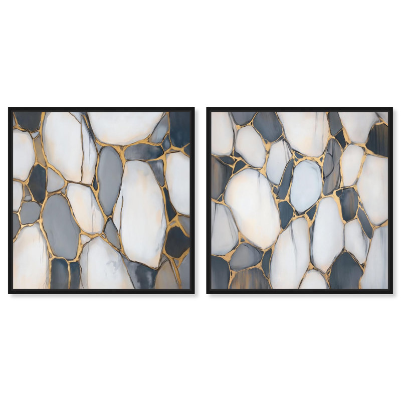 Cobblestone Duo Canvas Print Blue And Sage Wall Decor Set by Art Remedy, Black Frame, 12 x 12, H 31 po x l 31 po, Black Frame
