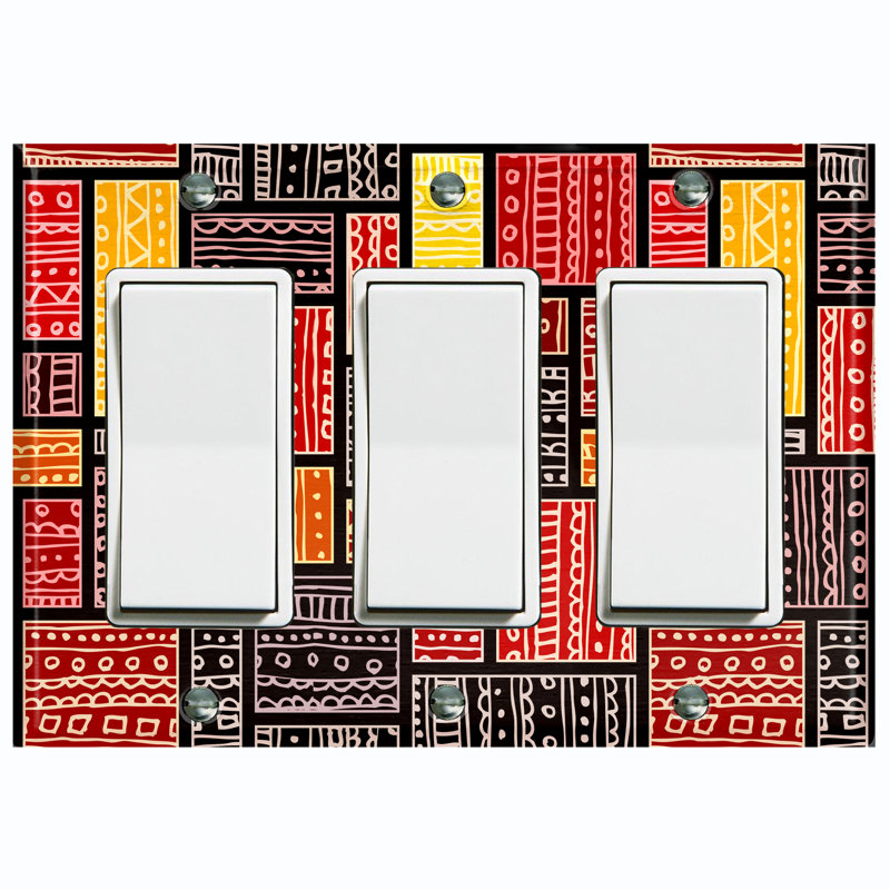 Metal Light Switch Plate Outlet Cover (Safari Pattern African Tribal Art Geometric   - Single Toggle)
